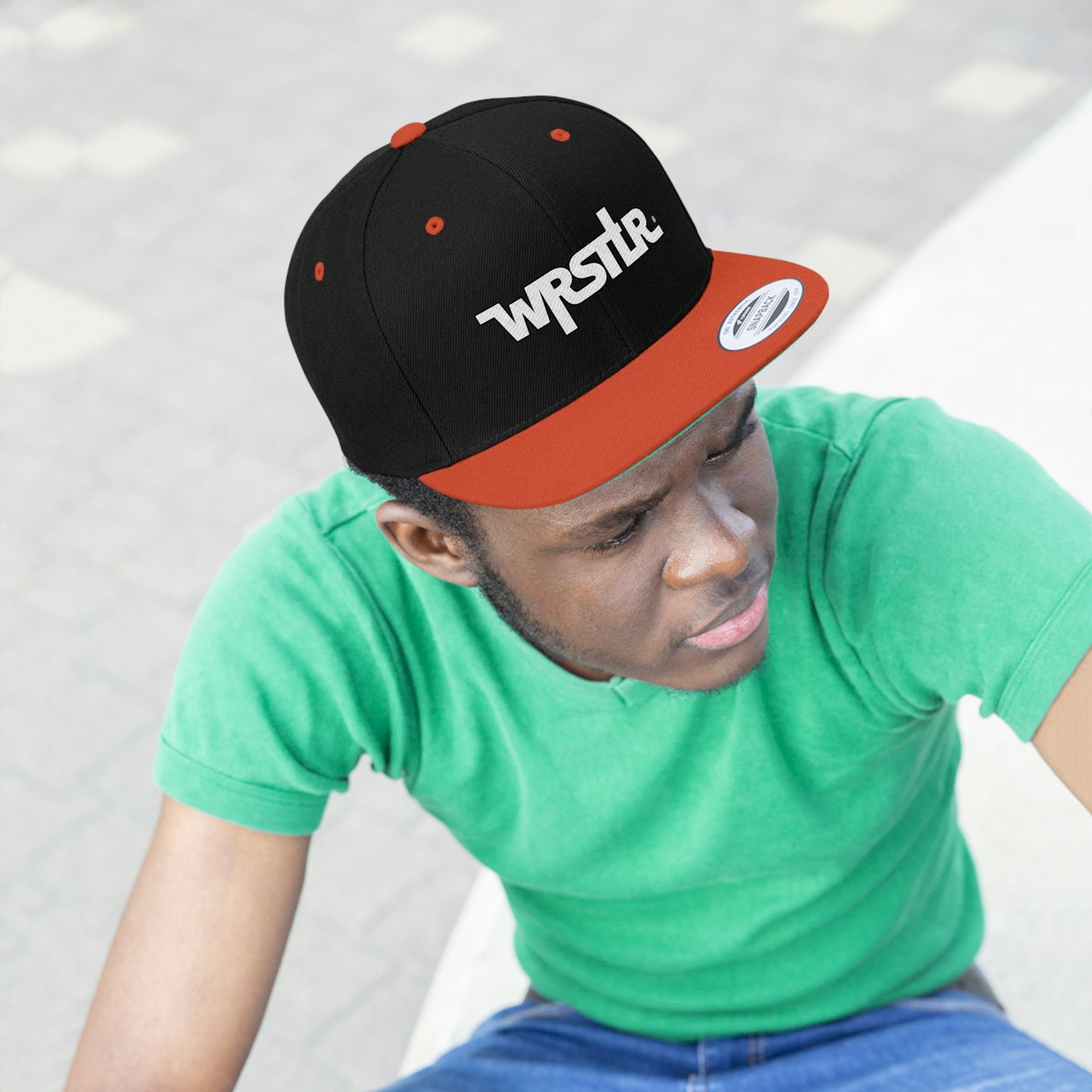 WRSTLR® Flat Bill Hat Black white outline