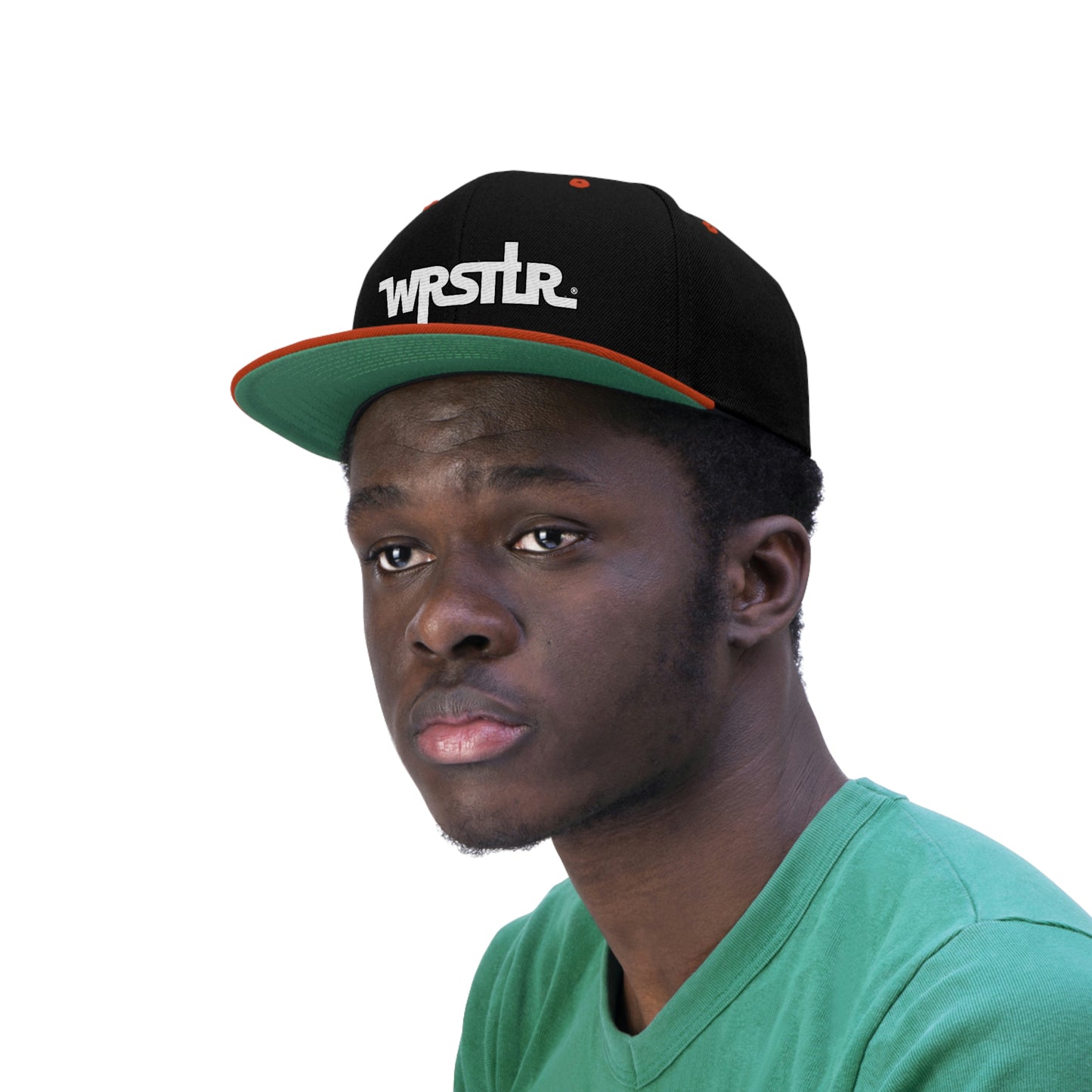 WRSTLR® Flat Bill Hat Black white outline