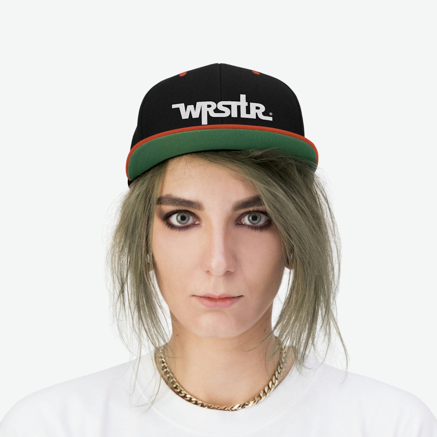 WRSTLR® Flat Bill Hat Black white outline