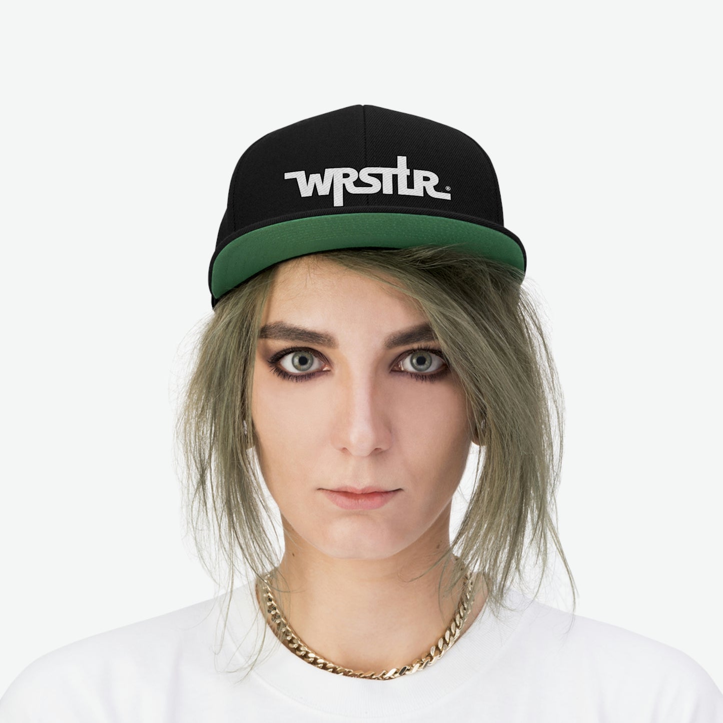 WRSTLR® Flat Bill Hat Black white outline