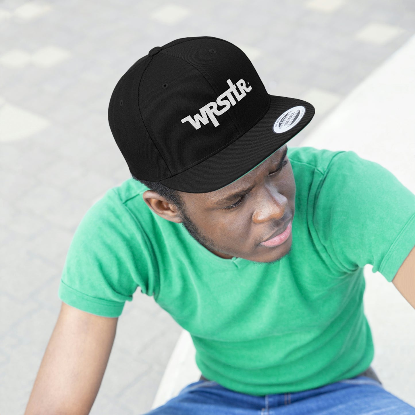 WRSTLR® Flat Bill Hat Black white outline